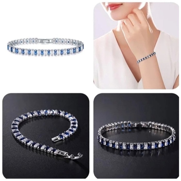 🔥 Clearance 🔥 Elegant Silver Tone and Blue Tennis Bracelet - Picture 3 of 7